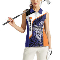 Personalised PNG New Ireland Women Sleeveless Polo Shirt Bird of Paradise Tattoo Flag Motif LT9 - Polynesian Pride
