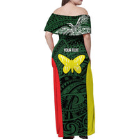 Personalised PNG Oro Province Family Matching Off Shoulder Maxi Dress and Hawaiian Shirt Bird of Paradise Tattoo Flag Motif LT9 - Polynesian Pride