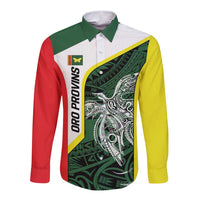 Personalised PNG Oro Province Long Sleeve Button Shirt Bird of Paradise Tattoo Flag Motif LT9 Unisex Green - Polynesian Pride