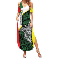 Personalised PNG Oro Province Summer Maxi Dress Bird of Paradise Tattoo Flag Motif LT9 Women Green - Polynesian Pride