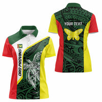 Personalised PNG Oro Province Women Polo Shirt Bird of Paradise Tattoo Flag Motif LT9 - Polynesian Pride