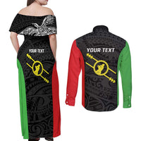 Personalised PNG Southern Highlands Province Couples Matching Off Shoulder Maxi Dress and Long Sleeve Button Shirt Bird of Paradise Tattoo Flag Motif LT9 - Polynesian Pride