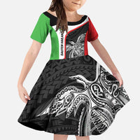 Personalised PNG Southern Highlands Province Family Matching Summer Maxi Dress and Hawaiian Shirt Bird of Paradise Tattoo Flag Motif LT9 Daughter's Dress Red - Polynesian Pride
