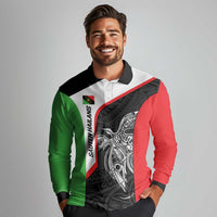 Personalised PNG Southern Highlands Province Long Sleeve Polo Shirt Bird of Paradise Tattoo Flag Motif LT9 - Polynesian Pride