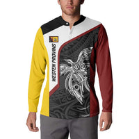 Personalised PNG Western Province Button Sweatshirt Bird of Paradise Tattoo Flag Motif LT9 - Polynesian Pride