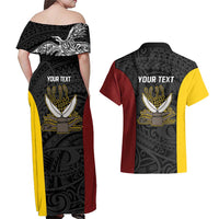 Personalised PNG Western Province Couples Matching Off Shoulder Maxi Dress and Hawaiian Shirt Bird of Paradise Tattoo Flag Motif LT9 - Polynesian Pride