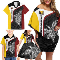 Personalised PNG Western Province Family Matching Off Shoulder Short Dress and Hawaiian Shirt Bird of Paradise Tattoo Flag Motif LT9 - Polynesian Pride