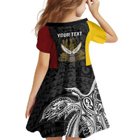 Personalised PNG Western Province Family Matching Short Sleeve Bodycon Dress and Hawaiian Shirt Bird of Paradise Tattoo Flag Motif LT9 - Polynesian Pride