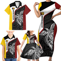 Personalised PNG Western Province Family Matching Short Sleeve Bodycon Dress and Hawaiian Shirt Bird of Paradise Tattoo Flag Motif LT9 - Polynesian Pride
