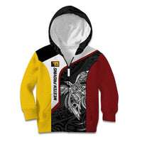 Personalised PNG Western Province Kid Hoodie Bird of Paradise Tattoo Flag Motif LT9 Zip Hoodie Red - Polynesian Pride