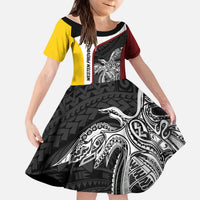 Personalised PNG Western Province Kid Short Sleeve Dress Bird of Paradise Tattoo Flag Motif LT9 KID Red - Polynesian Pride