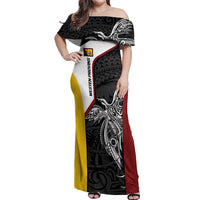 Personalised PNG Western Province Off Shoulder Maxi Dress Bird of Paradise Tattoo Flag Motif LT9 Women Red - Polynesian Pride