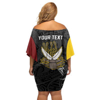 Personalised PNG Western Province Off Shoulder Short Dress Bird of Paradise Tattoo Flag Motif LT9 - Polynesian Pride