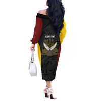 Personalised PNG Western Province Off The Shoulder Long Sleeve Dress Bird of Paradise Tattoo Flag Motif LT9 - Polynesian Pride
