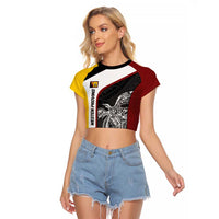 Personalised PNG Western Province Raglan Cropped T Shirt Bird of Paradise Tattoo Flag Motif LT9 Female Red - Polynesian Pride