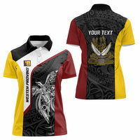 Personalised PNG Western Province Women Polo Shirt Bird of Paradise Tattoo Flag Motif LT9 - Polynesian Pride