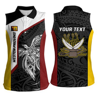 Personalised PNG Western Province Women Sleeveless Polo Shirt Bird of Paradise Tattoo Flag Motif LT9 - Polynesian Pride