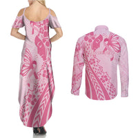 Pacific Girl and Butterfly Cancer Ribbon Personalised Couples Matching Summer Maxi Dress and Long Sleeve Button Shirt LT9 - Polynesian Pride