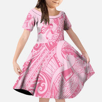 Pacific Girl and Butterfly Cancer Ribbon Personalised Family Matching Off Shoulder Maxi Dress and Hawaiian Shirt LT9 Daughter's Dress Pink - Polynesian Pride