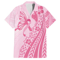 Pacific Girl and Butterfly Cancer Ribbon Personalised Family Matching Tank Maxi Dress and Hawaiian Shirt LT9 Dad's Shirt - Short Sleeve Pink - Polynesian Pride