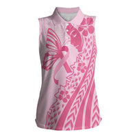 Pacific Girl and Butterfly Cancer Ribbon Personalised Women Sleeveless Polo Shirt LT9 Female Pink - Polynesian Pride