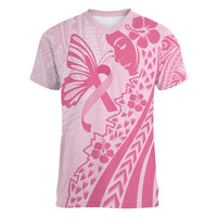 Pacific Girl and Butterfly Cancer Ribbon Personalised Women V-Neck T-Shirt LT9 Female Pink - Polynesian Pride