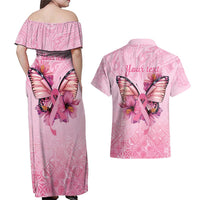Faith Hope Love Butterfly Ribbon Personalised Couples Matching Off Shoulder Maxi Dress and Hawaiian Shirt LT9 - Polynesian Pride