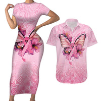 Faith Hope Love Butterfly Ribbon Personalised Couples Matching Short Sleeve Bodycon Dress and Hawaiian Shirt LT9 Pink - Polynesian Pride