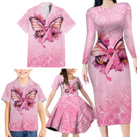 Faith Hope Love Butterfly Ribbon Personalised Family Matching Long Sleeve Bodycon Dress and Hawaiian Shirt LT9 - Polynesian Pride