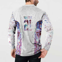 Custom New Zealand Aotearoa Button Sweatshirt Pink Maori Paua Shell Indigenous - Polynesian Pride