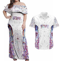 Custom New Zealand Aotearoa Couples Matching Off Shoulder Maxi Dress and Hawaiian Shirt Pink Maori Paua Shell Indigenous LT9 Pink - Polynesian Pride
