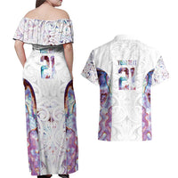 Custom New Zealand Aotearoa Couples Matching Off Shoulder Maxi Dress and Hawaiian Shirt Pink Maori Paua Shell Indigenous LT9 - Polynesian Pride