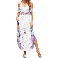 Custom New Zealand Aotearoa Family Matching Summer Maxi Dress and Hawaiian Shirt Pink Maori Paua Shell Indigenous LT9 Mom's Dress Pink - Polynesian Pride