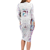 Custom New Zealand Aotearoa Long Sleeve Bodycon Dress Pink Maori Paua Shell Indigenous LT9 - Polynesian Pride