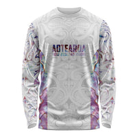 Custom New Zealand Aotearoa Long Sleeve Shirt Pink Maori Paua Shell Indigenous - Polynesian Pride