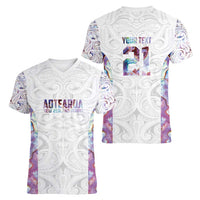 Custom New Zealand Aotearoa Women V-Neck T-Shirt Pink Maori Paua Shell Indigenous LT9 - Polynesian Pride