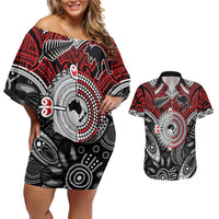 Aotearoa and Australia Couples Matching Off Shoulder Short Dress and Hawaiian Shirt New Zealand Honour The Treaty Ake!Ake!Ake! LT9 Red - Polynesian Pride