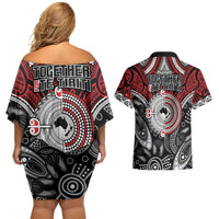 Aotearoa and Australia Couples Matching Off Shoulder Short Dress and Hawaiian Shirt New Zealand Honour The Treaty Ake!Ake!Ake! LT9 - Polynesian Pride