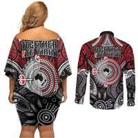 Aotearoa and Australia Couples Matching Off Shoulder Short Dress and Long Sleeve Button Shirt New Zealand Honour The Treaty Ake!Ake!Ake! LT9 - Polynesian Pride