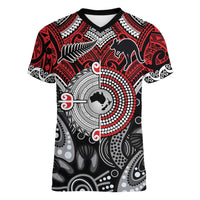 Aotearoa and Australia Women V-Neck T-Shirt New Zealand Honour The Treaty Ake!Ake!Ake! LT9 Female Red - Polynesian Pride