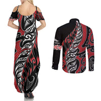 Koru Fern New Zealand Couples Matching Summer Maxi Dress and Long Sleeve Button Shirt Maori Tribal Pattern LT9 - Polynesian Pride