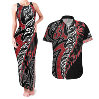 Koru Fern New Zealand Couples Matching Tank Maxi Dress and Hawaiian Shirt Maori Tribal Pattern LT9 Red - Polynesian Pride