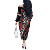 Koru Fern New Zealand Off The Shoulder Long Sleeve Dress Maori Tribal Pattern LT9 - Polynesian Pride
