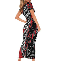 Koru Fern New Zealand Short Sleeve Bodycon Dress Maori Tribal Pattern LT9 - Polynesian Pride