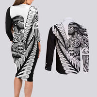 Koru Fern New Zealand Maori Tribal Warrior Couples Matching Long Sleeve Bodycon Dress and Long Sleeve Button Shirt LT9 - Polynesian Pride