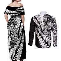 Koru Fern New Zealand Maori Tribal Warrior Couples Matching Off Shoulder Maxi Dress and Long Sleeve Button Shirt LT9 - Polynesian Pride