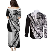 Koru Fern New Zealand Maori Tribal Warrior Couples Matching Puletasi and Long Sleeve Button Shirt LT9 - Polynesian Pride