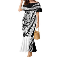 Koru Fern New Zealand Maori Tribal Warrior Family Matching Mermaid Dress and Hawaiian Shirt LT9 Mom's Dress Black - Polynesian Pride