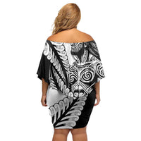 Koru Fern New Zealand Maori Tribal Warrior Off Shoulder Short Dress LT9 - Polynesian Pride