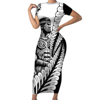 Koru Fern New Zealand Maori Tribal Warrior Short Sleeve Bodycon Dress LT9 Long Dress Black - Polynesian Pride